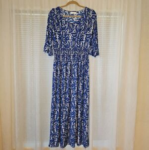 Seven Islands Women's Blue Sparkly Paisley Smocked-Waist Maxi Dress